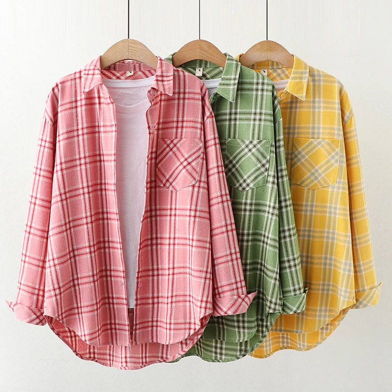 Elegant Design Style Plaid Shirt Women 2026 New Spring Autumn Casual Womens Blouses and Tops Ladies Loose Long Sleeve Blouse