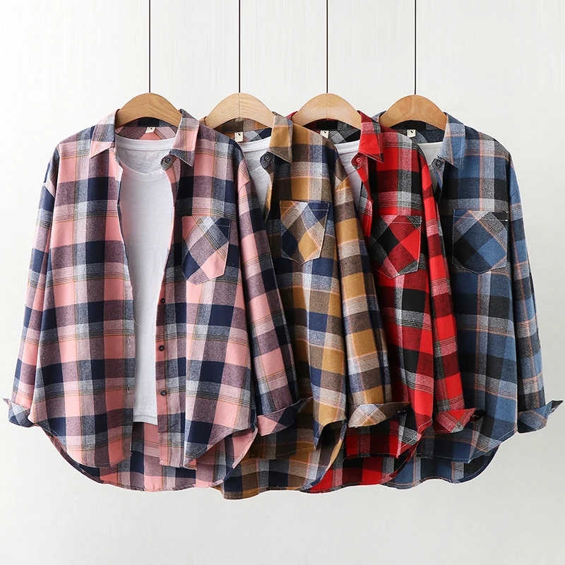 Elegant Design Style Plaid Shirt Women 2026 New Spring Autumn Casual Womens Blouses and Tops Ladies Loose Long Sleeve Blouse