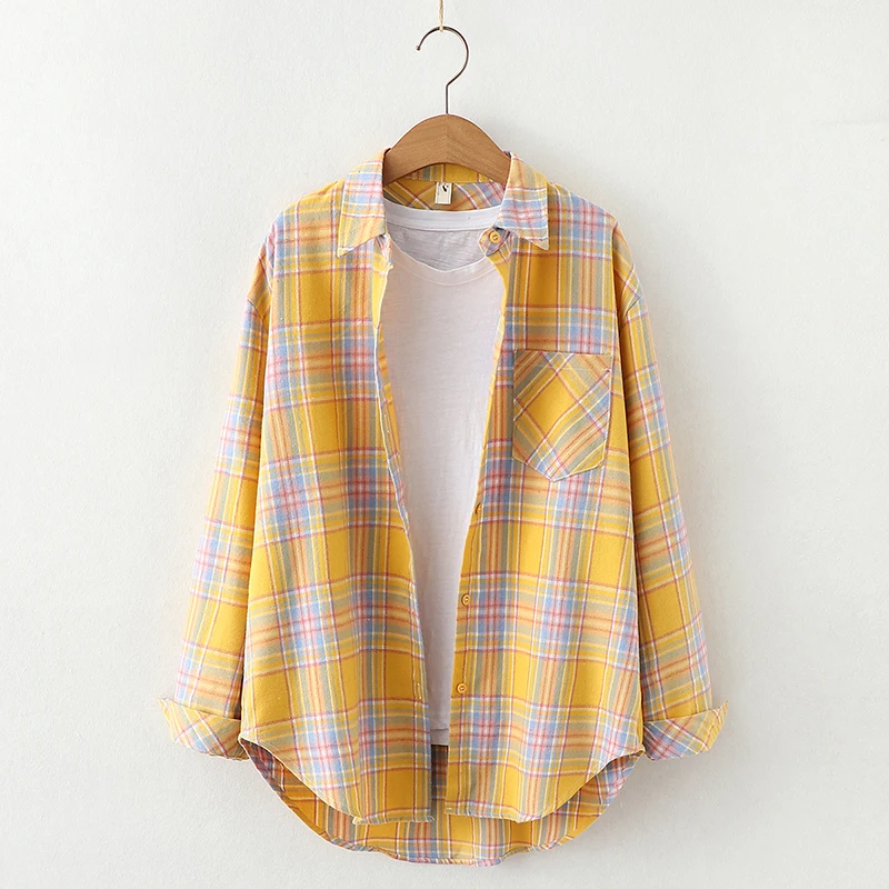 Elegant Design Style Plaid Shirt Women 2026 New Spring Autumn Casual Womens Blouses and Tops Ladies Loose Long Sleeve Blouse