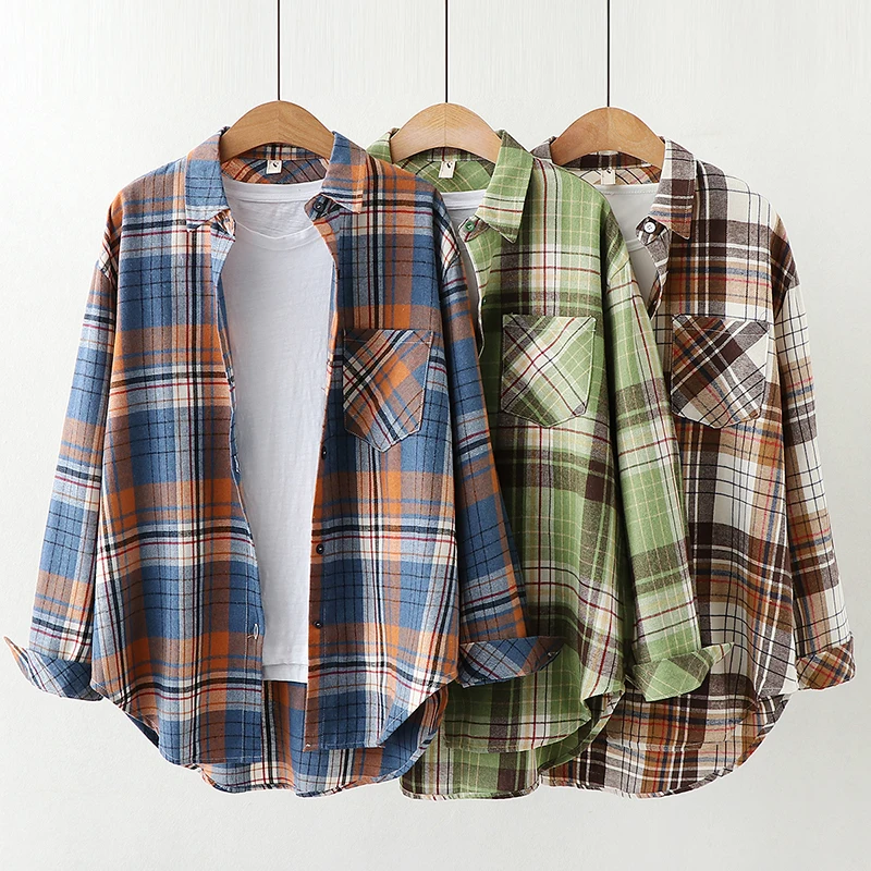 Elegant Design Style Plaid Shirt Women 2026 New Spring Autumn Casual Womens Blouses and Tops Ladies Loose Long Sleeve Blouse
