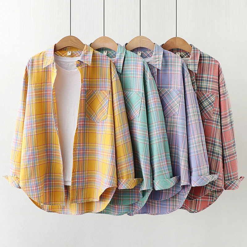 Elegant Design Style Plaid Shirt Women 2026 New Spring Autumn Casual Womens Blouses and Tops Ladies Loose Long Sleeve Blouse