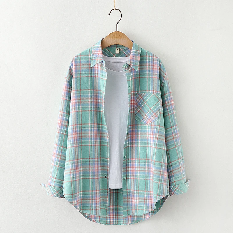 Elegant Design Style Plaid Shirt Women 2026 New Spring Autumn Casual Womens Blouses and Tops Ladies Loose Long Sleeve Blouse