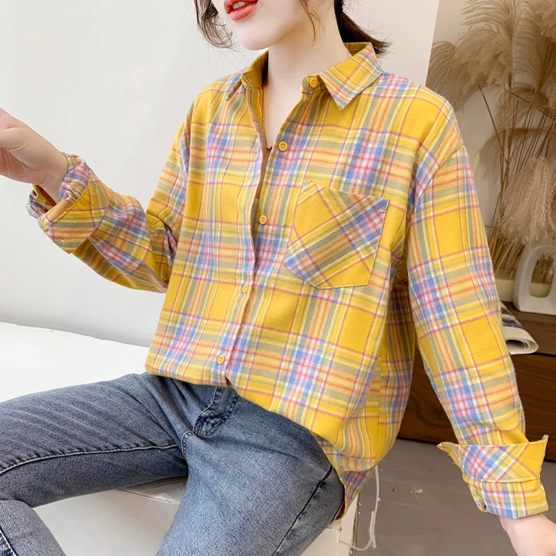 Elegant Design Style Plaid Shirt Women 2026 New Spring Autumn Casual Womens Blouses and Tops Ladies Loose Long Sleeve Blouse