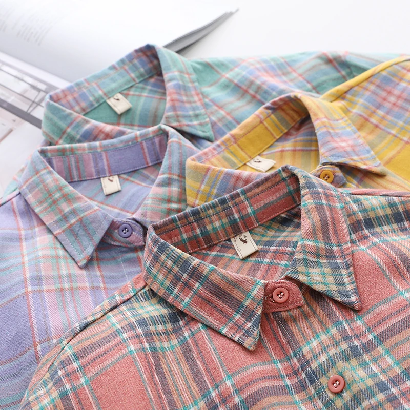 Elegant Design Style Plaid Shirt Women 2026 New Spring Autumn Casual Womens Blouses and Tops Ladies Loose Long Sleeve Blouse