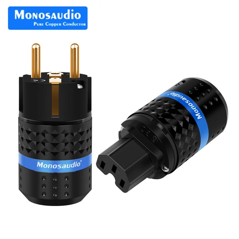 Monosaudio E102G/F102G Pure Copper 24k Gold Plated European Power Connector IEC Plug Connector Power Plug
