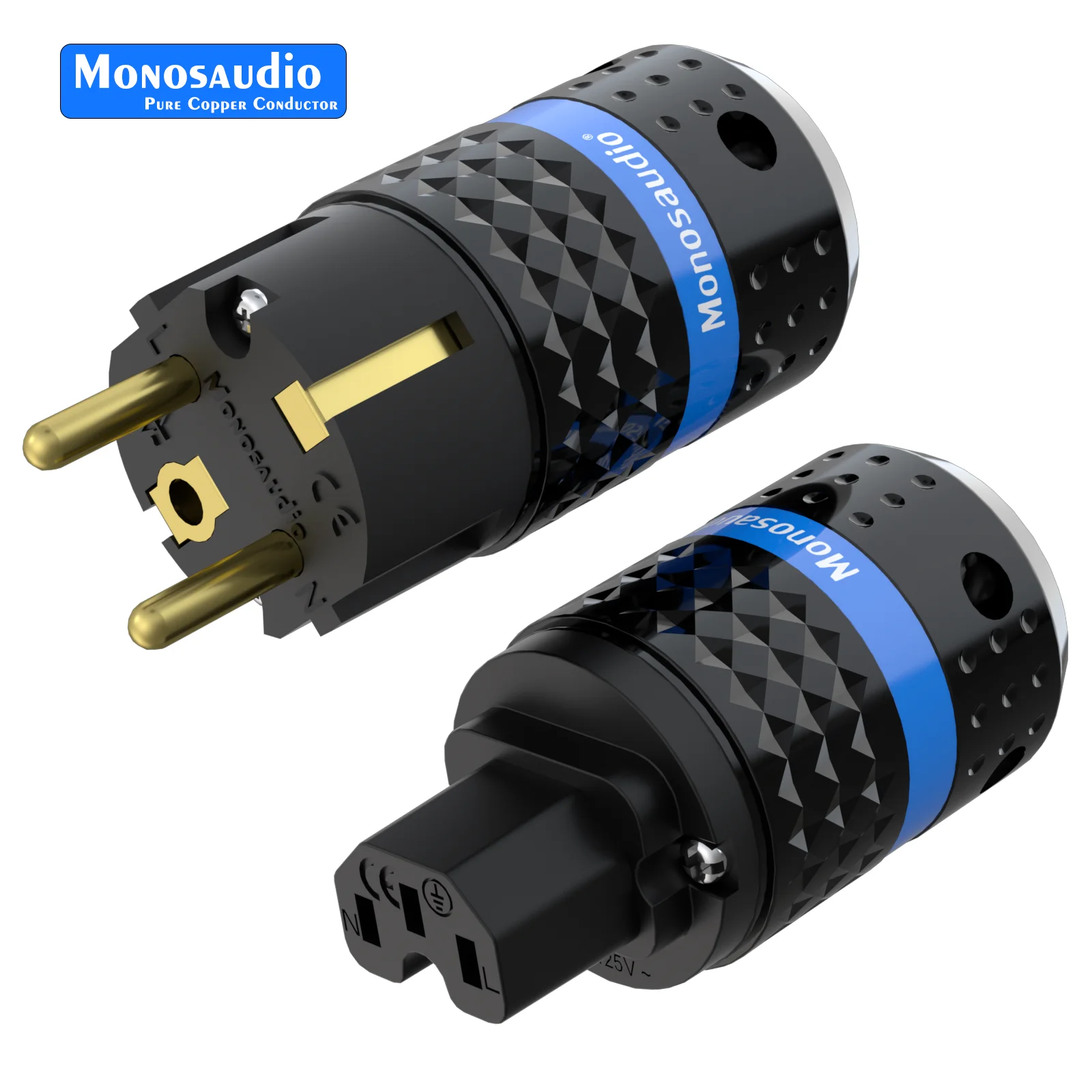 Monosaudio E102G/F102G Pure Copper 24k Gold Plated European Power Connector IEC Plug Connector Power Plug