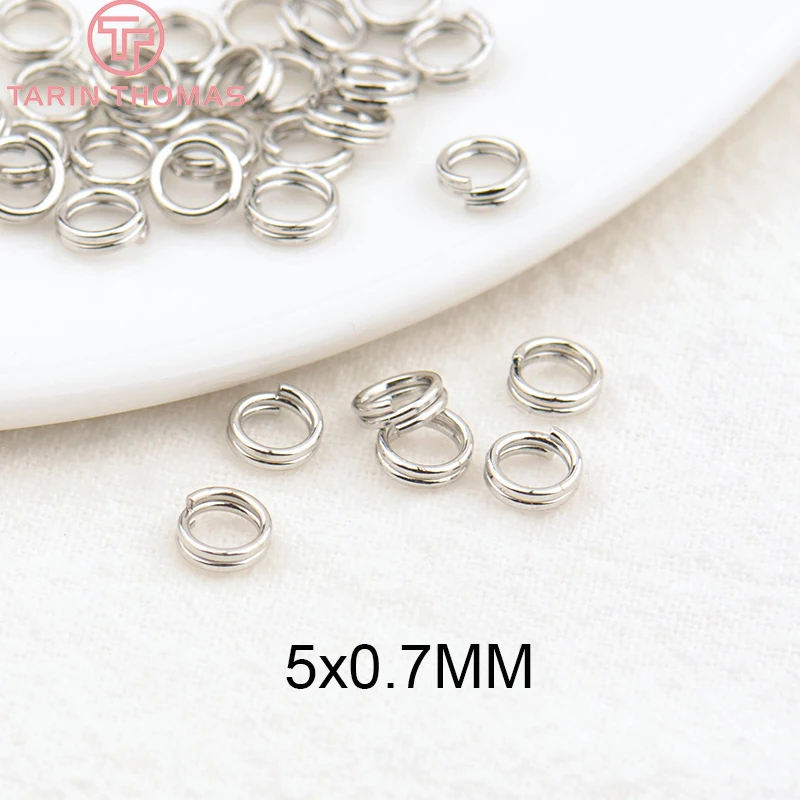 (3668) 50PCS 5x0.7MM 7x0.7MM 24K Gold Color Plated Brass Double Loop Jump Rings Split Rings High Quality Jewelry Accessories