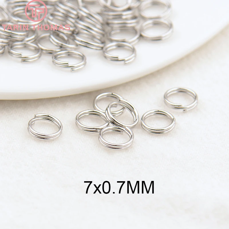 (3668) 50PCS 5x0.7MM 7x0.7MM 24K Gold Color Plated Brass Double Loop Jump Rings Split Rings High Quality Jewelry Accessories