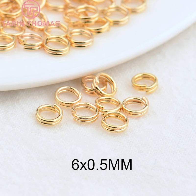 (3668) 50PCS 5x0.7MM 7x0.7MM 24K Gold Color Plated Brass Double Loop Jump Rings Split Rings High Quality Jewelry Accessories
