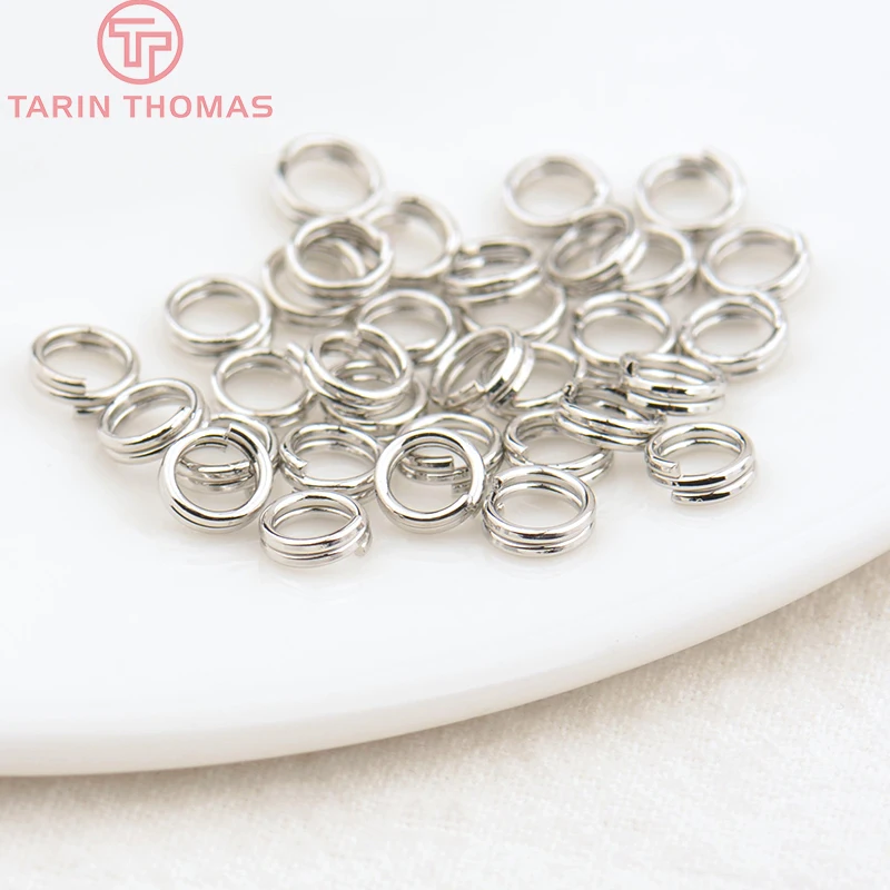 (3668) 50PCS 5x0.7MM 7x0.7MM 24K Gold Color Plated Brass Double Loop Jump Rings Split Rings High Quality Jewelry Accessories