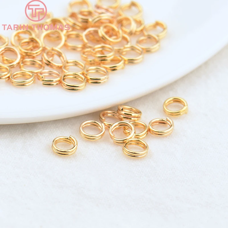 (3668) 50PCS 5x0.7MM 7x0.7MM 24K Gold Color Plated Brass Double Loop Jump Rings Split Rings High Quality Jewelry Accessories