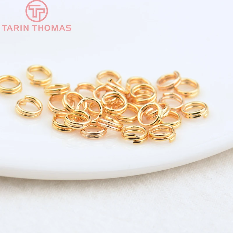 (3668) 50PCS 5x0.7MM 7x0.7MM 24K Gold Color Plated Brass Double Loop Jump Rings Split Rings High Quality Jewelry Accessories