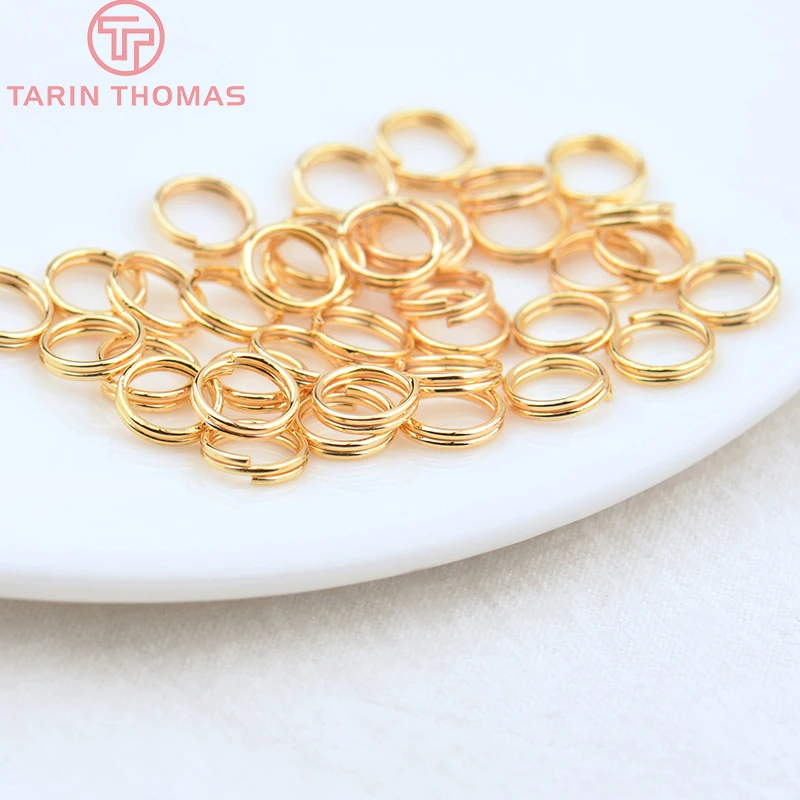 (3668) 50PCS 5x0.7MM 7x0.7MM 24K Gold Color Plated Brass Double Loop Jump Rings Split Rings High Quality Jewelry Accessories