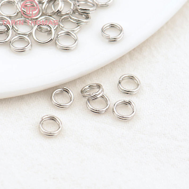 (3668) 50PCS 5x0.7MM 7x0.7MM 24K Gold Color Plated Brass Double Loop Jump Rings Split Rings High Quality Jewelry Accessories