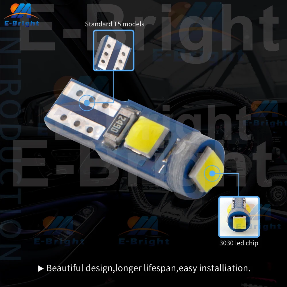 10PCS T5 W3W PCB 3030 3 Led Car Dashboard Bulbs Warming Instrument Lights Indicator 12V DC White Ice Blue Red Green Amber Pink