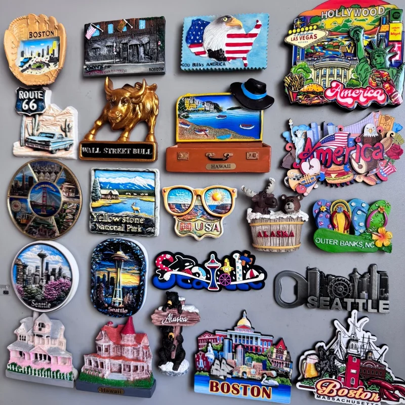 USA Fridge Magnet Boston Tourist Souvenirs Baseball Gloves Alaska Hawaii Seattle Yellow stone Collection Gifts Home Decoration