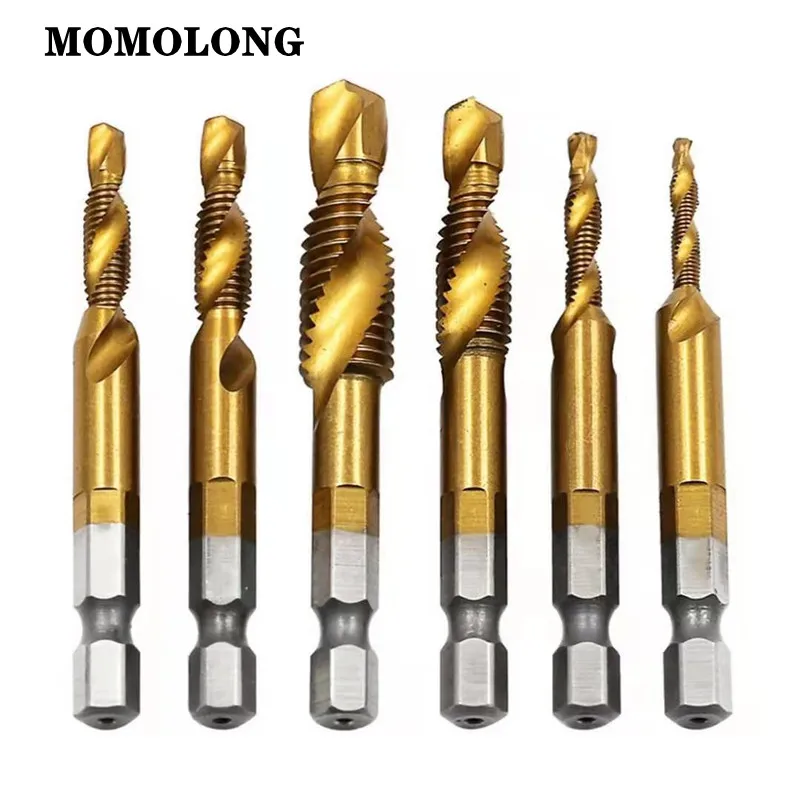 M3 M4 M5 M6 M8 M10 Tap Drill Bits 1/4 Hex Shank Machine Hand Taps Titanium Coated HSS Drilling Tap Bits Thread Screw Tools