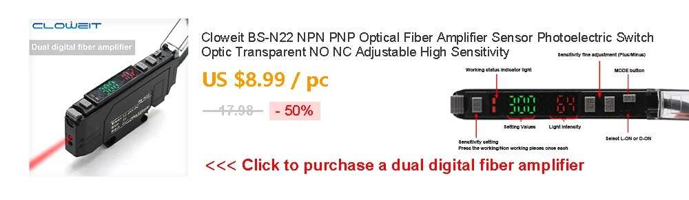 Cloweit Fiber Optic Photoelectric Amplifer Sensor Din Rail Mount for Diffuse Through Beam M3 M4 Fiber Optics E3X-NA11 E3X-NA41