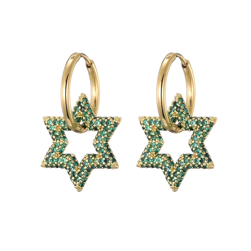 LOVBEAFAS New Star Round Stainless Steel Hoop Earrings For Women Cubic Zirconia Geometric Gold Color Wedding Elegant Jewelry