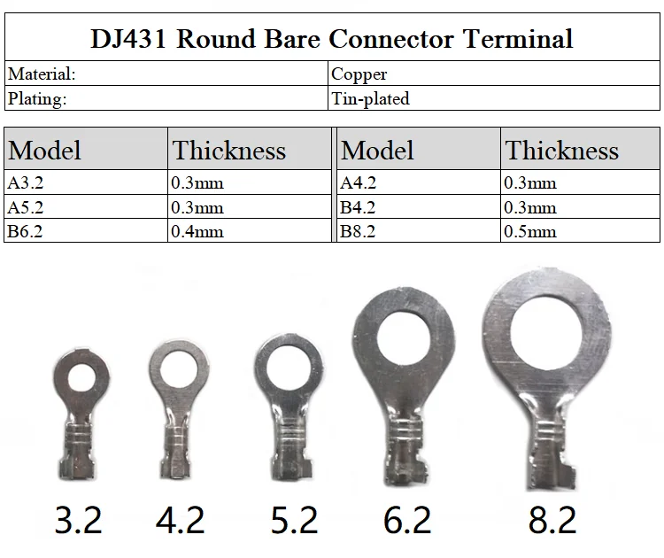 20/50/100pcs DJ431 A3.2 A4.2 A5.2 B4.2 B6.2 8.2 Wire End Lug Terminal O Ring Bare Copper Cold Press Circular Splice Crimp