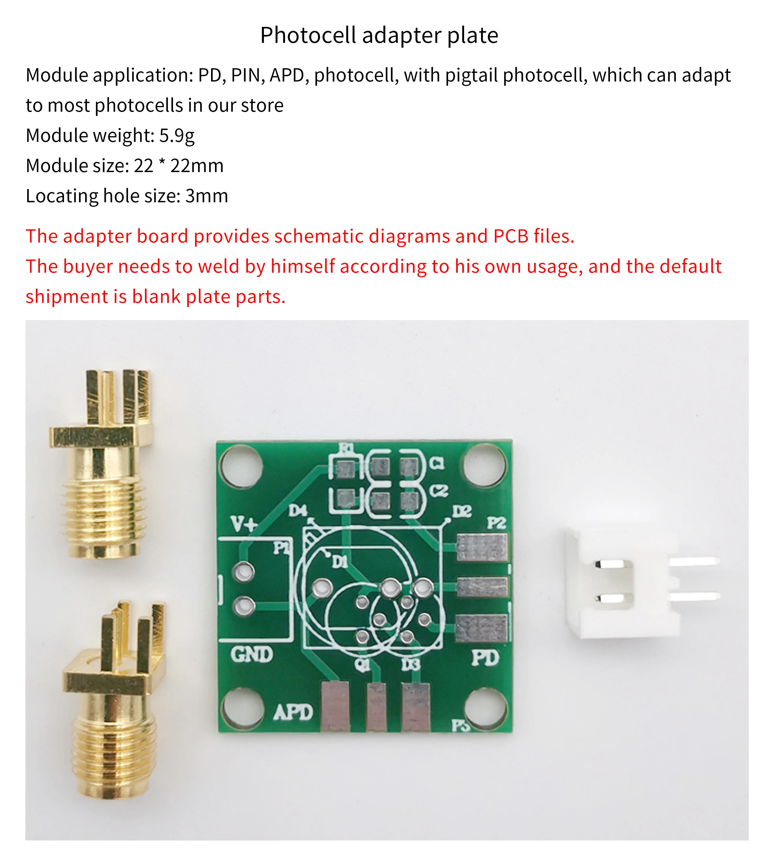 TIA Photoelectric I-V Module, High Speed JFET Input Transimpedance Amplifier DIY Kit, for APD PIN Detector, OPA657/AD825/OPA847