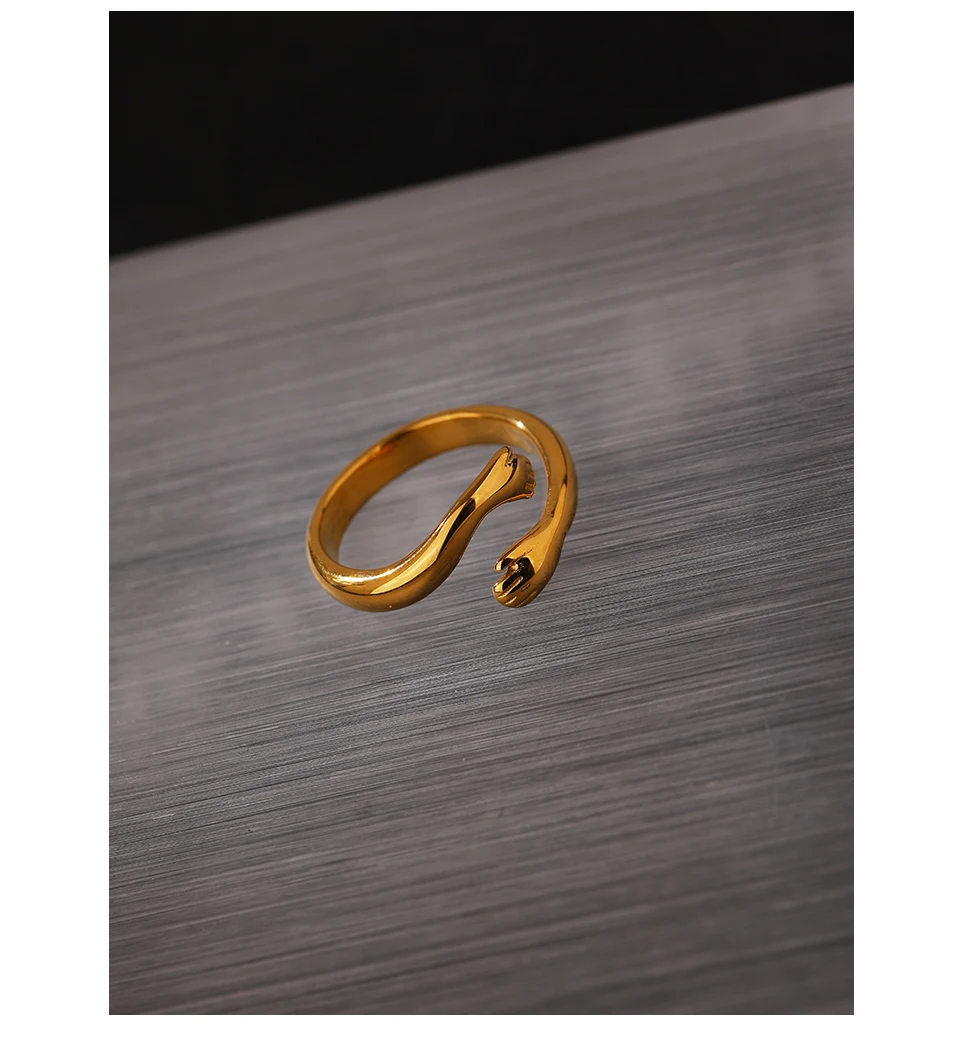 Yhpup New Design Embrace Ring Stainless Steel Jewelry Women 18 K Plated Metal Texture Gold Occident Accessories кольцо женское