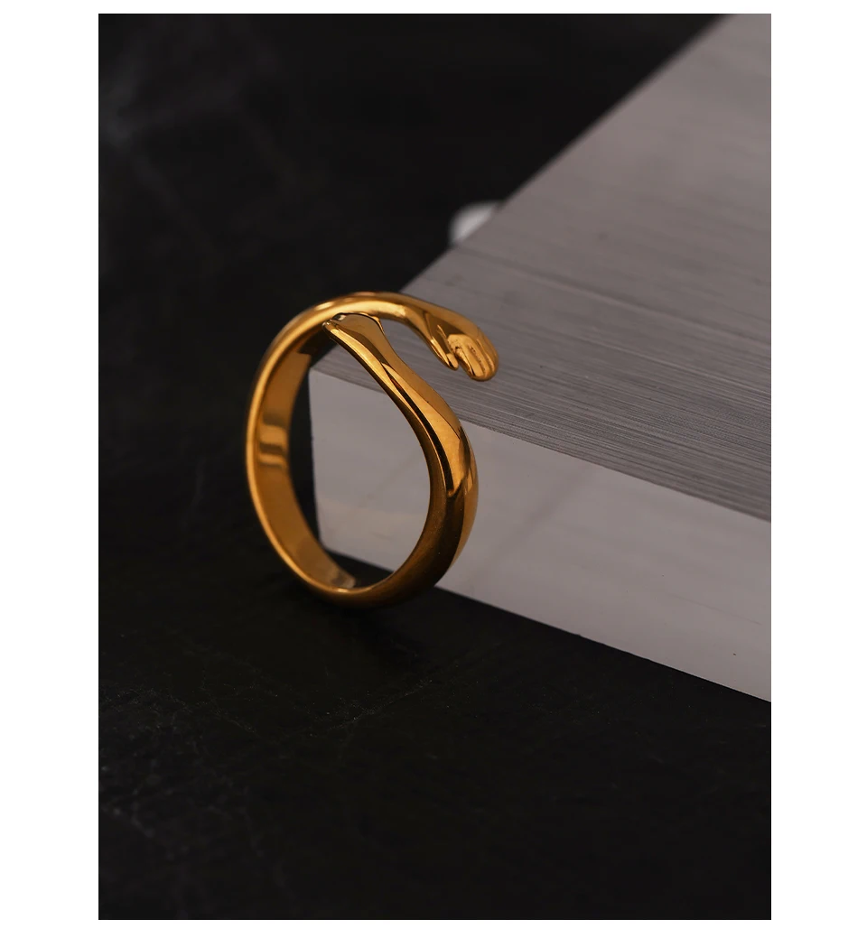 Yhpup New Design Embrace Ring Stainless Steel Jewelry Women 18 K Plated Metal Texture Gold Occident Accessories кольцо женское