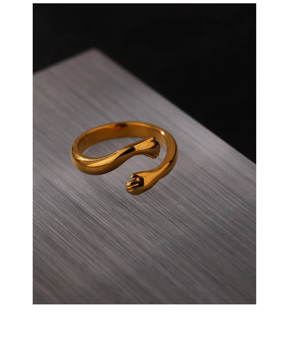 Yhpup New Design Embrace Ring Stainless Steel Jewelry Women 18 K Plated Metal Texture Gold Occident Accessories кольцо женское