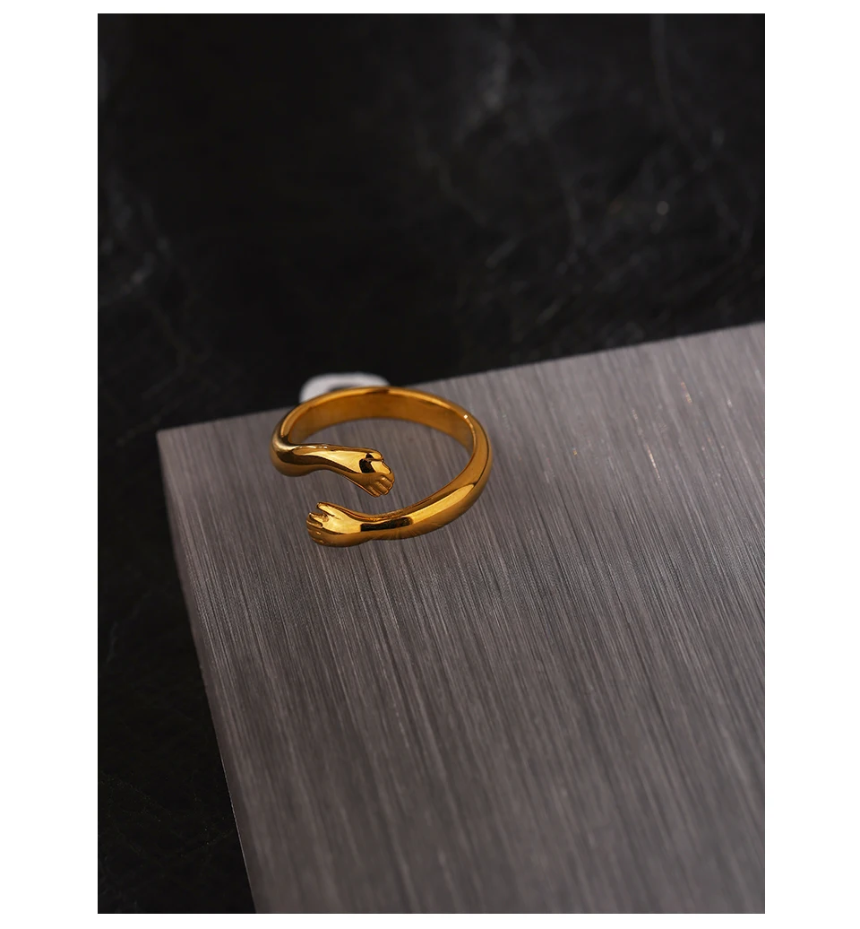 Yhpup New Design Embrace Ring Stainless Steel Jewelry Women 18 K Plated Metal Texture Gold Occident Accessories кольцо женское