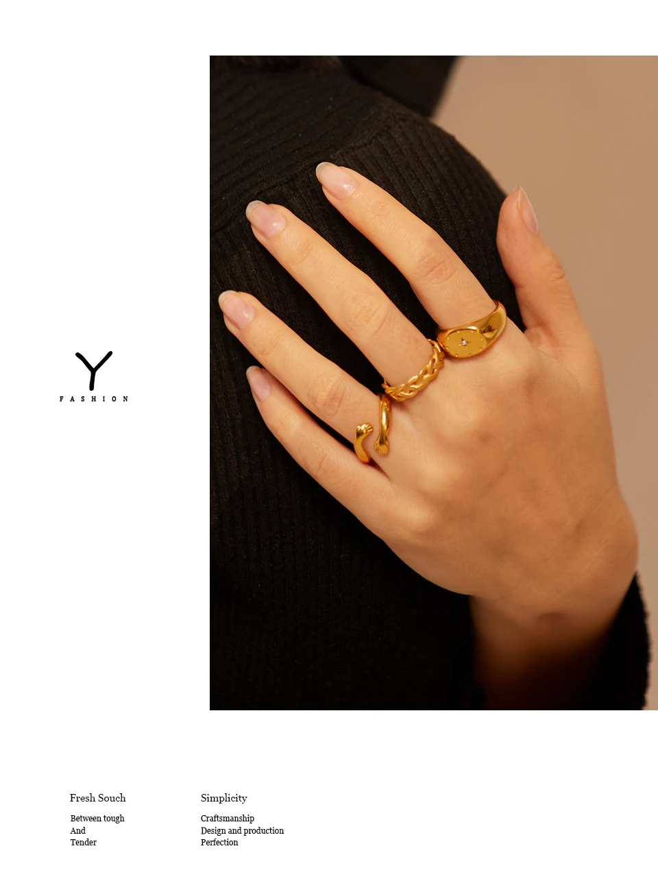 Yhpup New Design Embrace Ring Stainless Steel Jewelry Women 18 K Plated Metal Texture Gold Occident Accessories кольцо женское