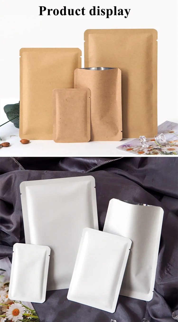 200PCS Kraft/White Paper Open Top Bag DIY Coffee Tea Powder Soap Chocolate Candy Spice Heat Sealing Customize Packaging Pouches