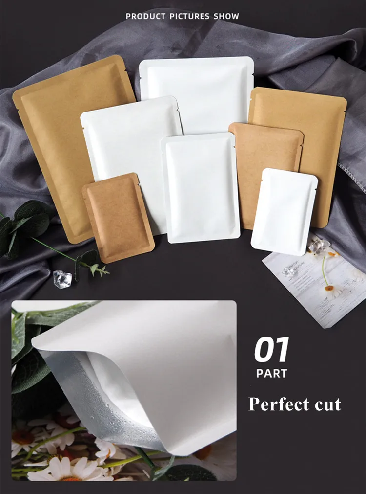 200PCS Kraft/White Paper Open Top Bag DIY Coffee Tea Powder Soap Chocolate Candy Spice Heat Sealing Customize Packaging Pouches
