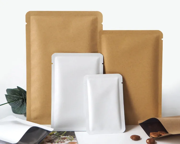 200PCS Kraft/White Paper Open Top Bag DIY Coffee Tea Powder Soap Chocolate Candy Spice Heat Sealing Customize Packaging Pouches