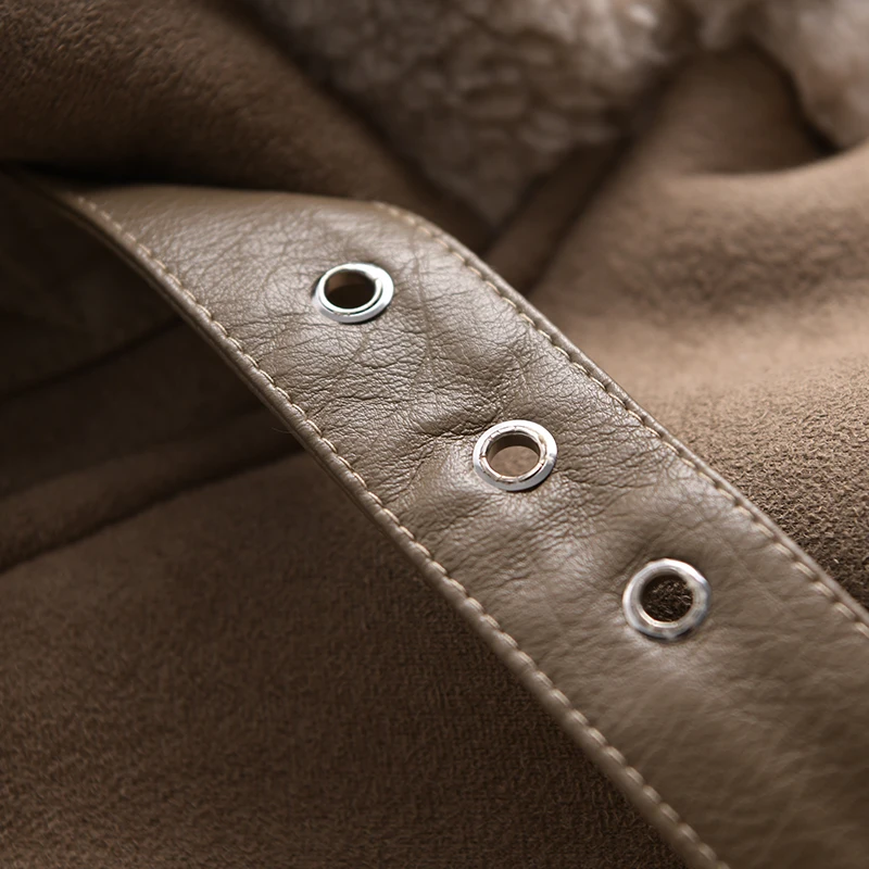 Ailegogo Winter Women Thick Warm Suede Lamb Jacket Short Motorcycle Brown Coats Faux Shearling Sheepskin Leather Jackets Outwear