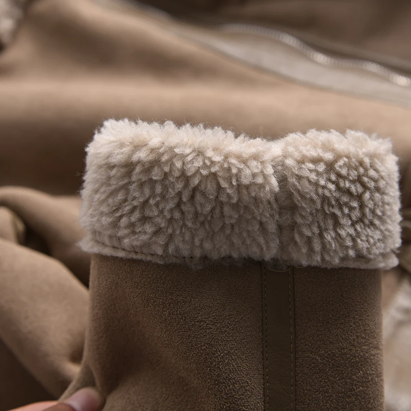Ailegogo Winter Women Thick Warm Suede Lamb Jacket Short Motorcycle Brown Coats Faux Shearling Sheepskin Leather Jackets Outwear