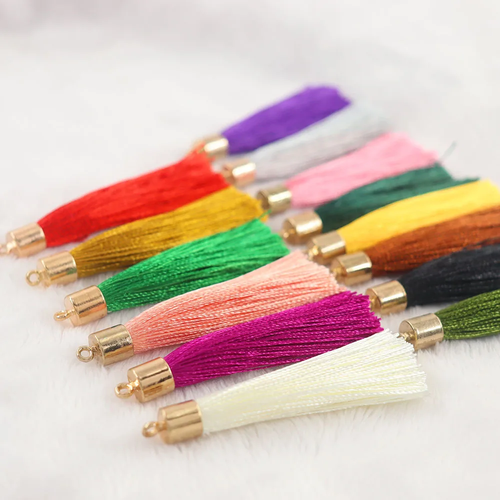 10/20pcs 28color 6cm Long Silk Tassel Brush Metal Caps Tassel Charms Pendant DIY Jewelry Making Jewelry Components Accessories