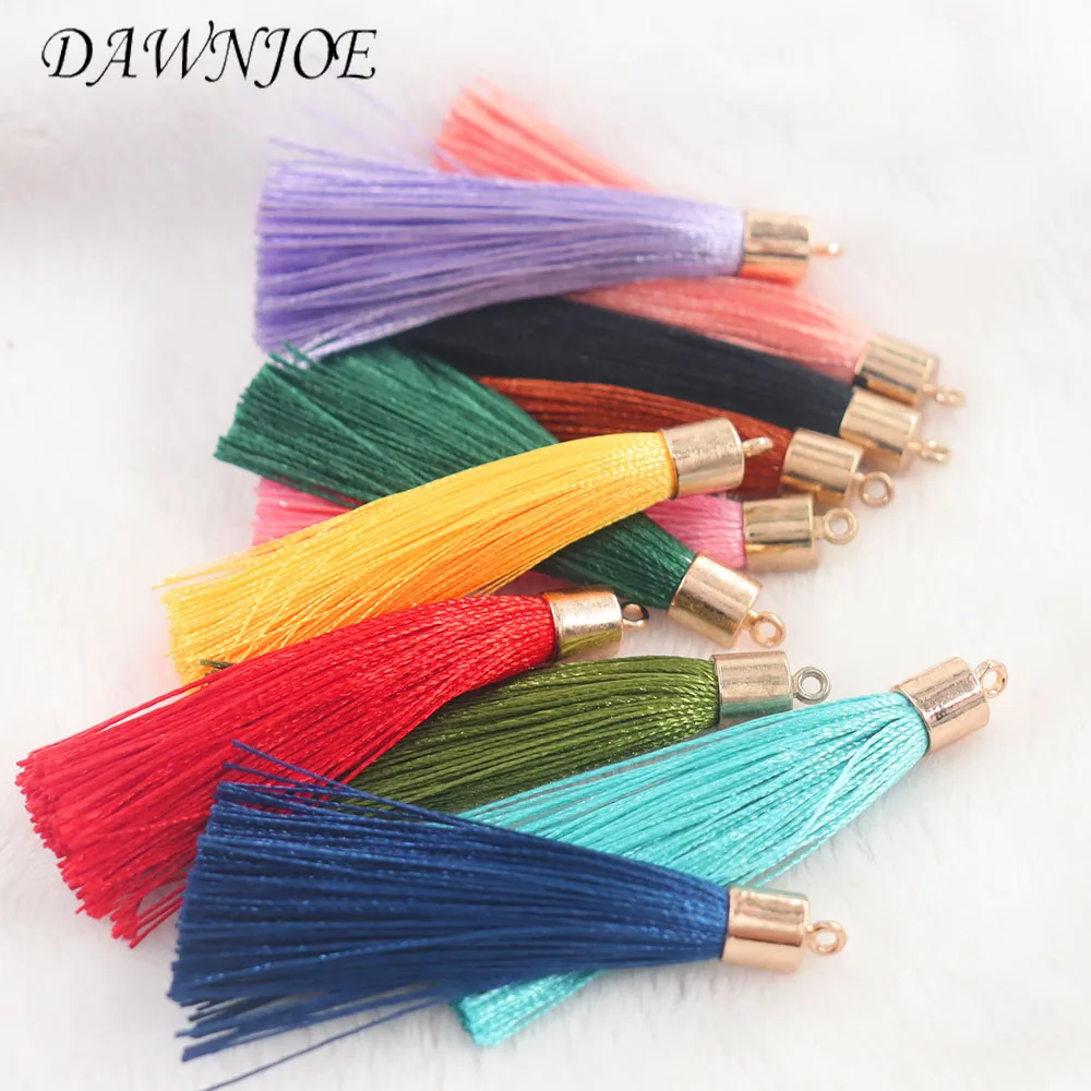 10/20pcs 28color 6cm Long Silk Tassel Brush Metal Caps Tassel Charms Pendant DIY Jewelry Making Jewelry Components Accessories
