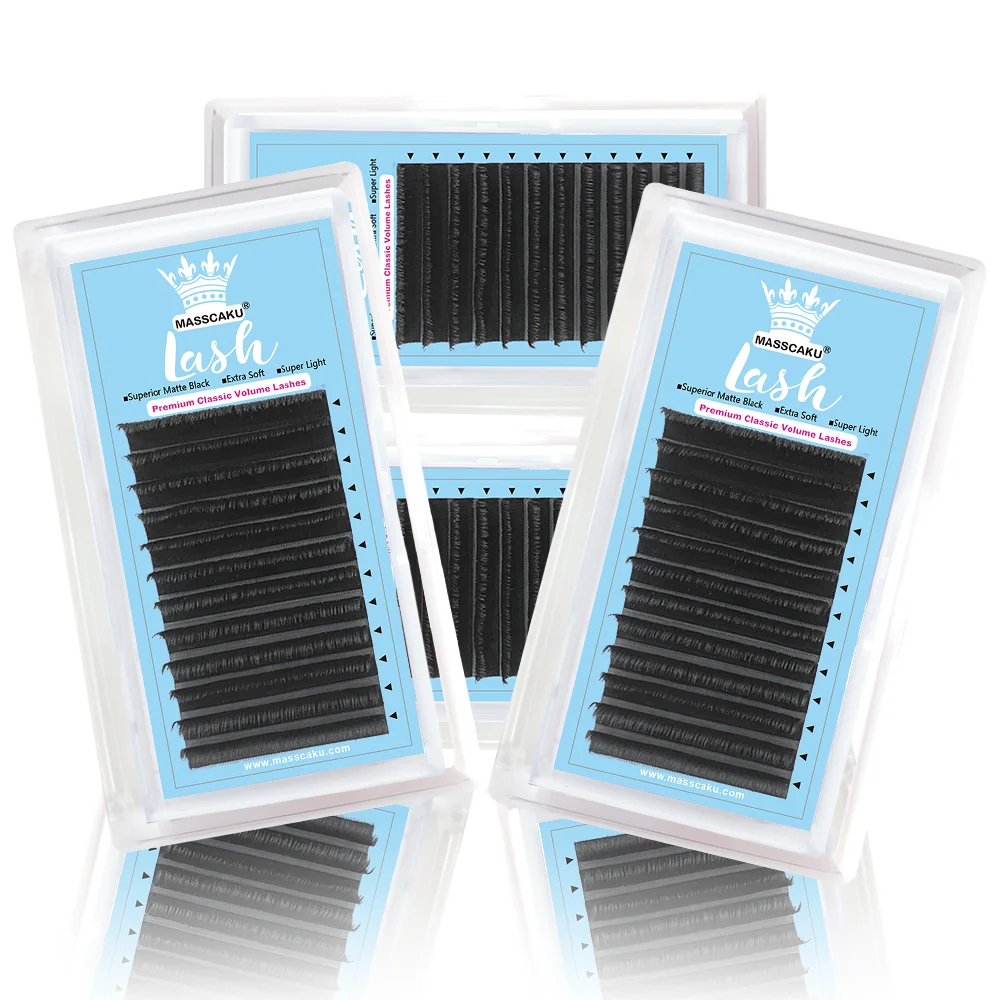 MASSCAKU Wholesale Price Eyelash Extensions for Salon Soft Thin Tip Length 7-20mm Eyelash Lash Supplies