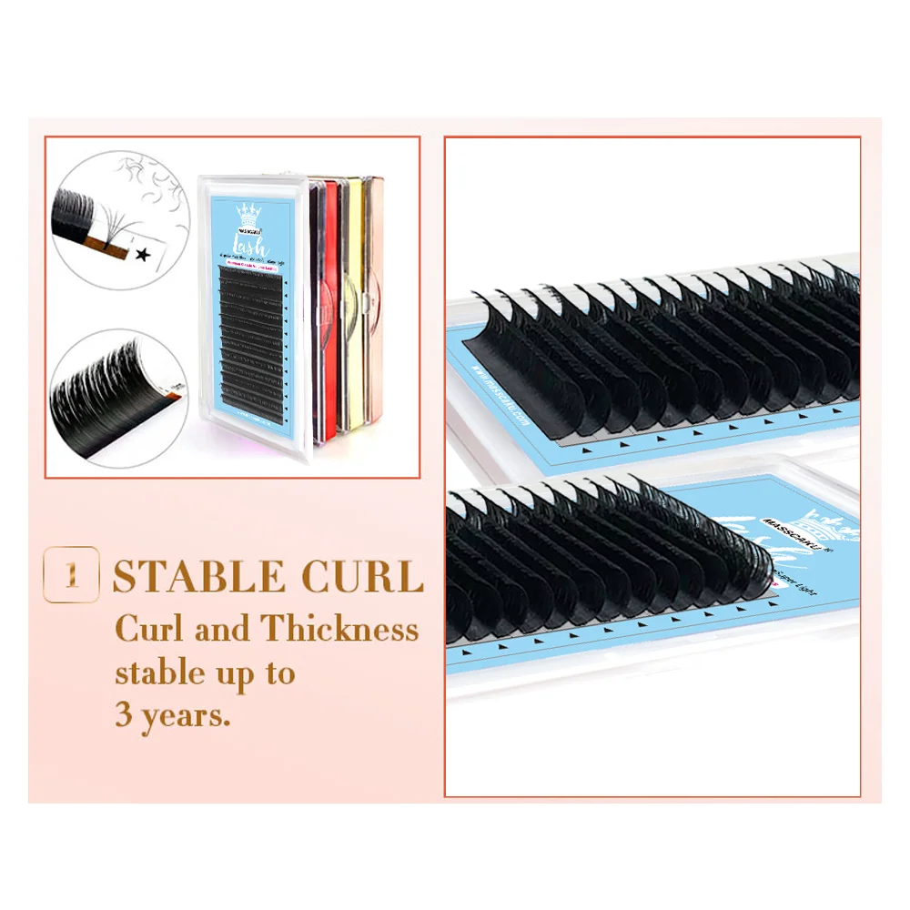 MASSCAKU Wholesale Price Eyelash Extensions for Salon Soft Thin Tip Length 7-20mm Eyelash Lash Supplies