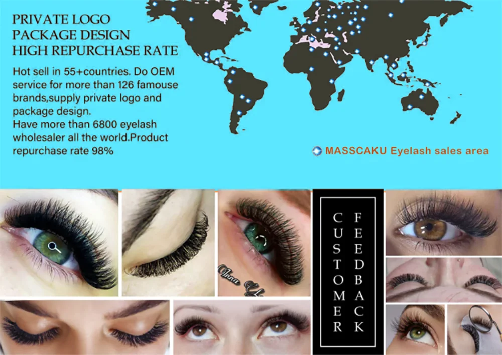 MASSCAKU Wholesale Price Eyelash Extensions for Salon Soft Thin Tip Length 7-20mm Eyelash Lash Supplies