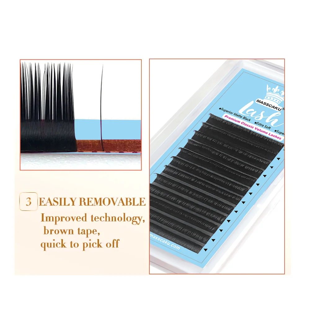 MASSCAKU Wholesale Price Eyelash Extensions for Salon Soft Thin Tip Length 7-20mm Eyelash Lash Supplies