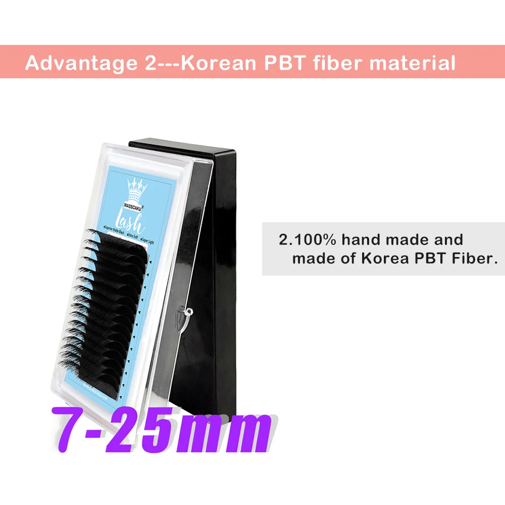 MASSCAKU Wholesale Price Eyelash Extensions for Salon Soft Thin Tip Length 7-20mm Eyelash Lash Supplies
