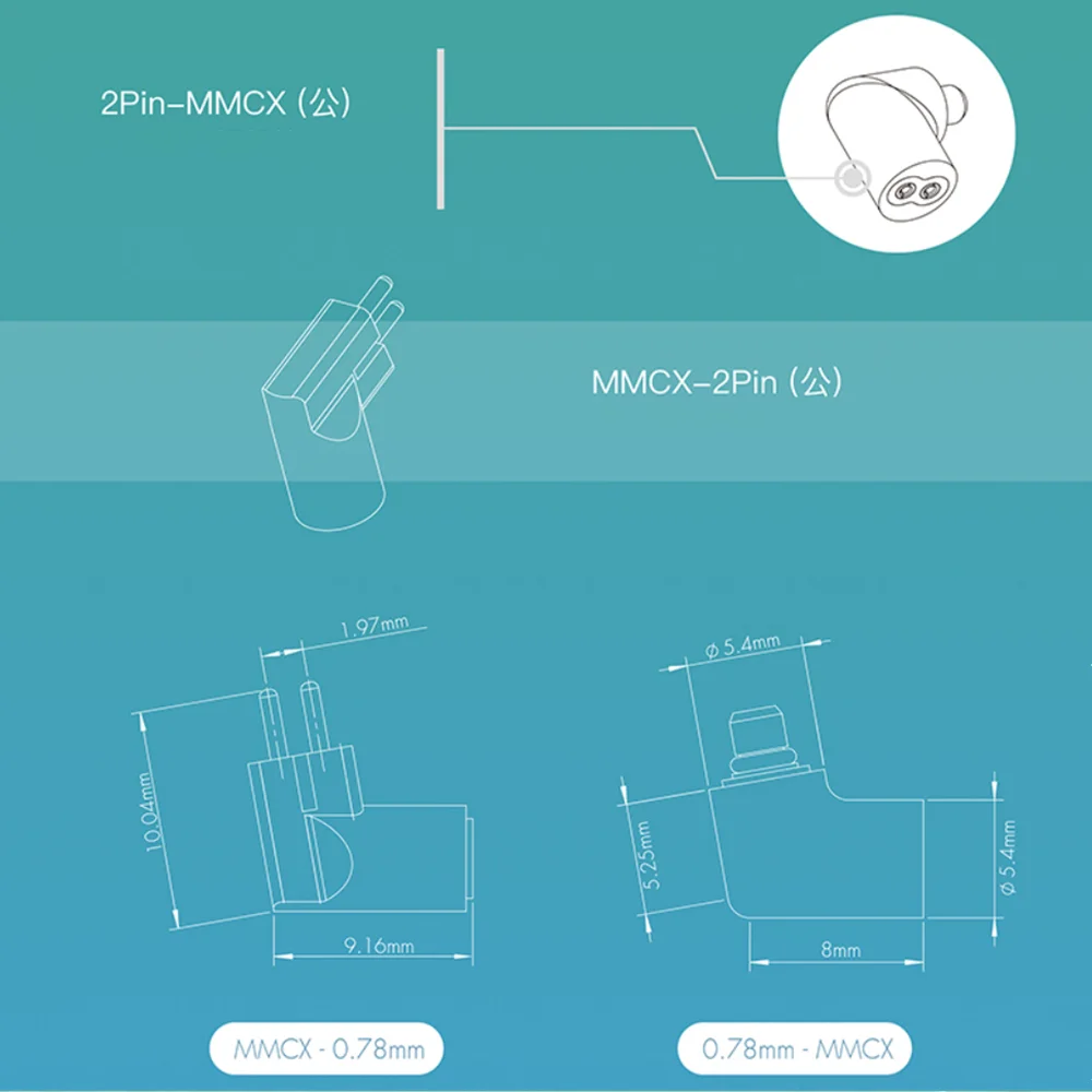 OE Audio CIEM 2Pin 0.78mm to MMCX/MMCX to 2Pin 0.78mm Mini Earphone Plug Cable Adapter Earphone Accessories
