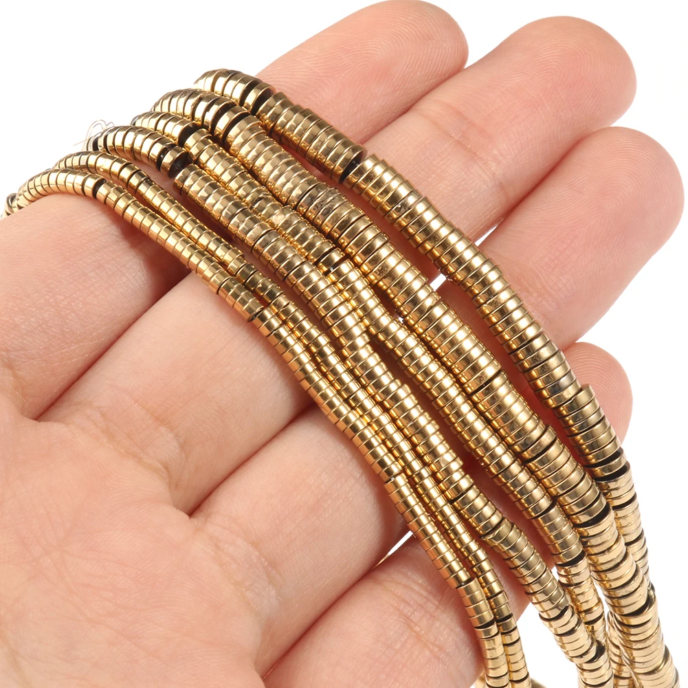AAA+ Color Retention Gold-Plated Hematite Beads Natural Stone Round Cube Spacer Loose Beads for jewelry Making DIY Bracelet 15''