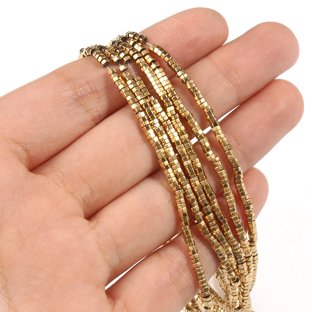 AAA+ Color Retention Gold-Plated Hematite Beads Natural Stone Round Cube Spacer Loose Beads for jewelry Making DIY Bracelet 15''