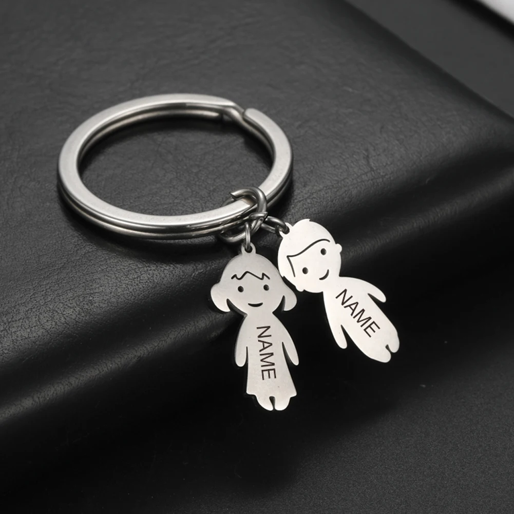 Boy Girl Couple Mother Kid Gift Personalized Keychain Custom Name Key Chain for Women Men Family Mom Dad Stainless Steel Jewelry
