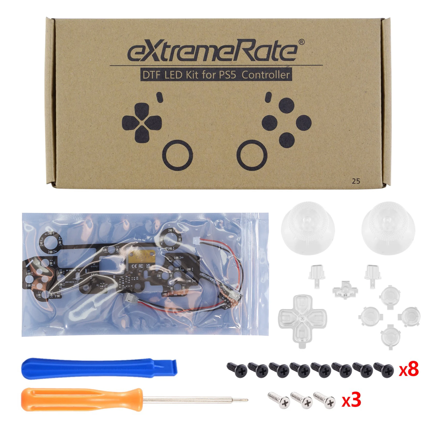 eXtremeRate Multi-Colors Luminated Dpad Thumbstick Share Home Face Buttons, DTF V3 LED Kit for PS5 Controller BDM-010 & BDM-020