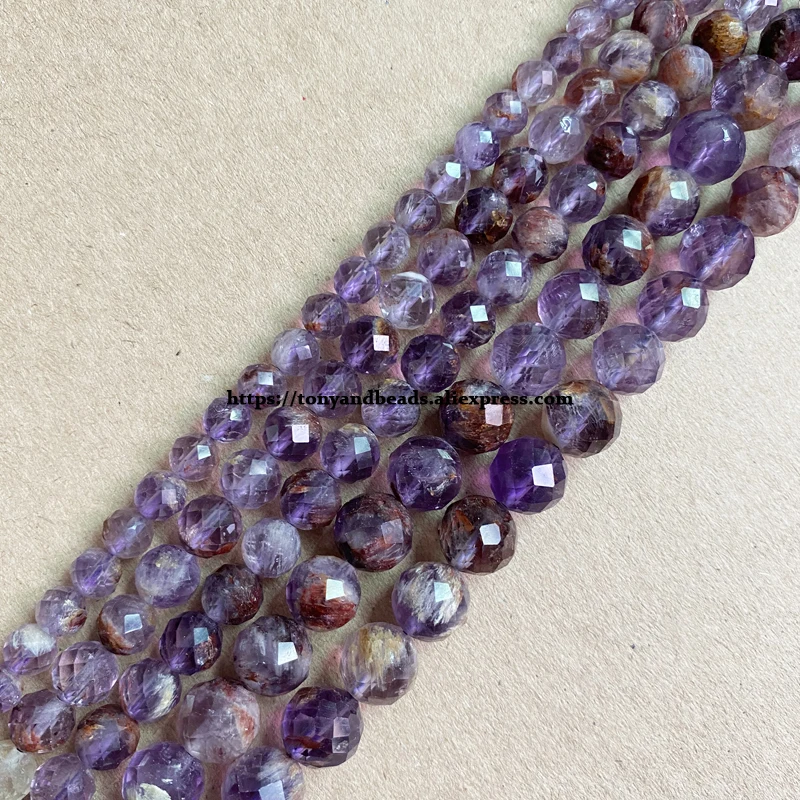 18 Styles Semi-precious Stone Diamond Cuts Faceted AA Quality Purple Amethyst 7" Round Loose Beads 6 8 10 mm