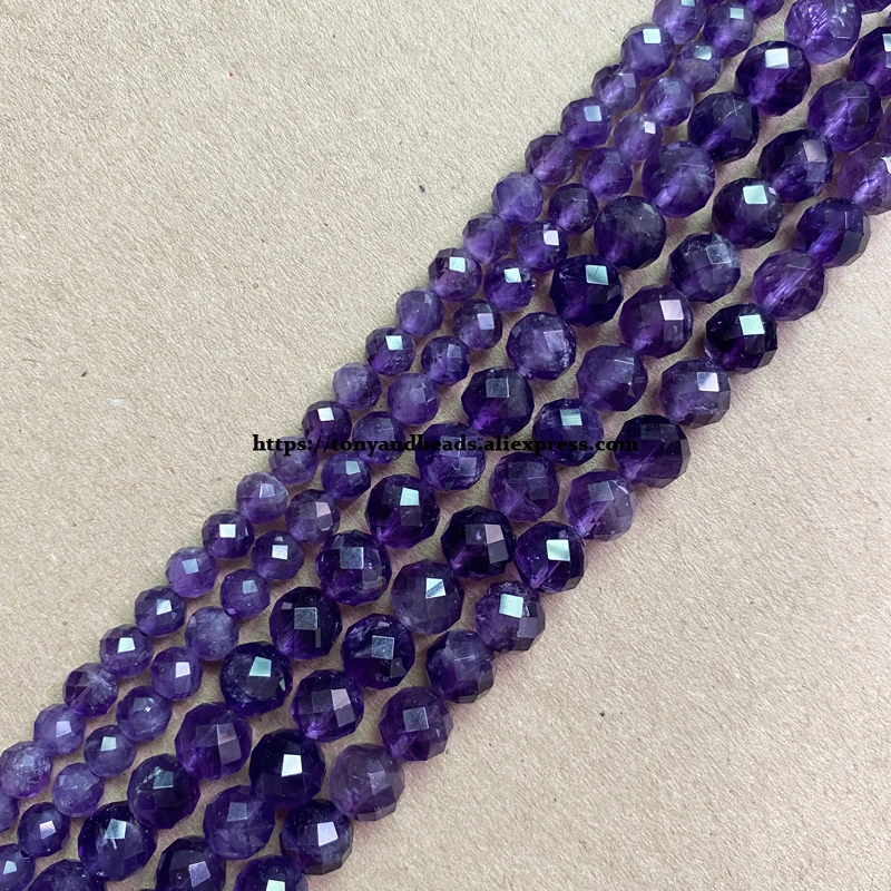 18 Styles Semi-precious Stone Diamond Cuts Faceted AA Quality Purple Amethyst 7" Round Loose Beads 6 8 10 mm