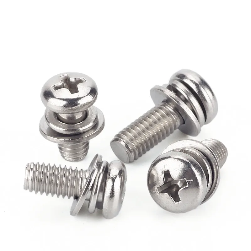 M1.6 M2 M2.5 M3 M4 M5 M6 M8 304 Stainless Steel Cross Round Phillips Pan Head SEM Screw Flat Washer Spring Gasket Assemble Bolt